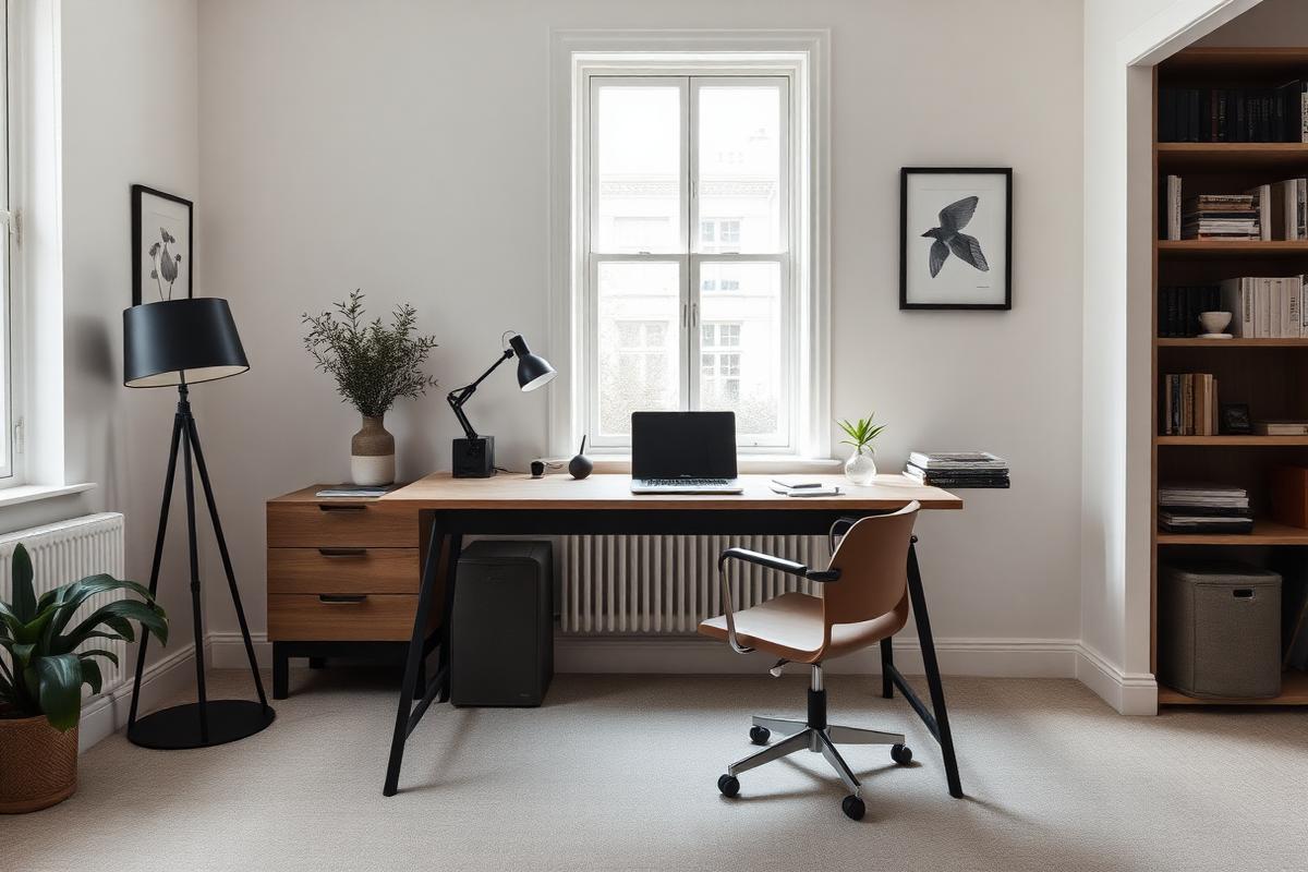 Minimal London home office with desk and window light